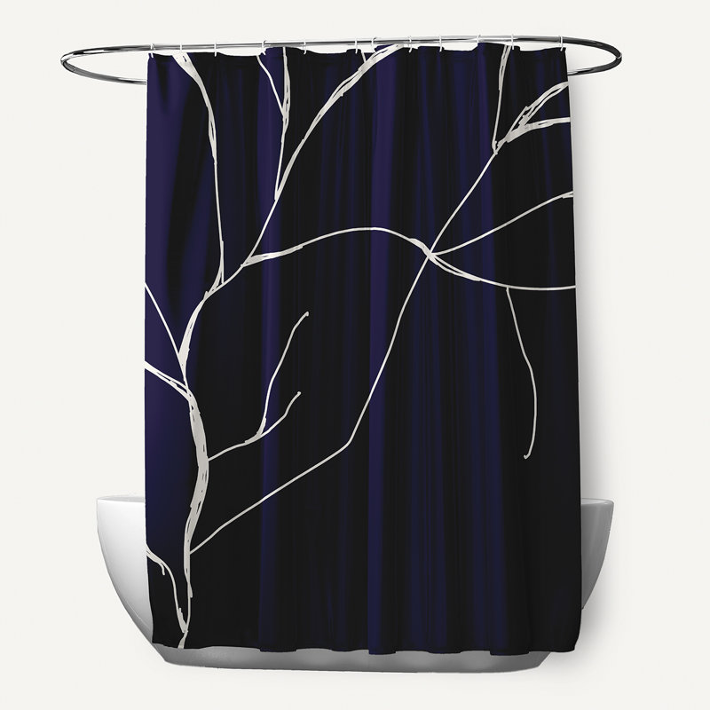 Rideau de douche simple Hirasisa, Bleu marine printanier