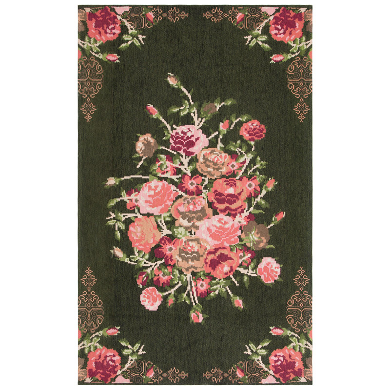 Tammie Floral Black/Red Area Rug, Rectangle 10' x 14'