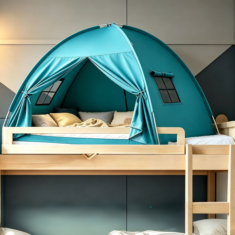 Tente de lit double bleue, tente de couchage intérieure respirante et sensorielle, tente occultante pour espace privé pour enfants