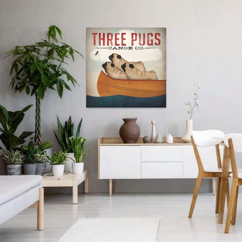 «Three Pugs In A Canoe» V3, H 36 po x l 36 po