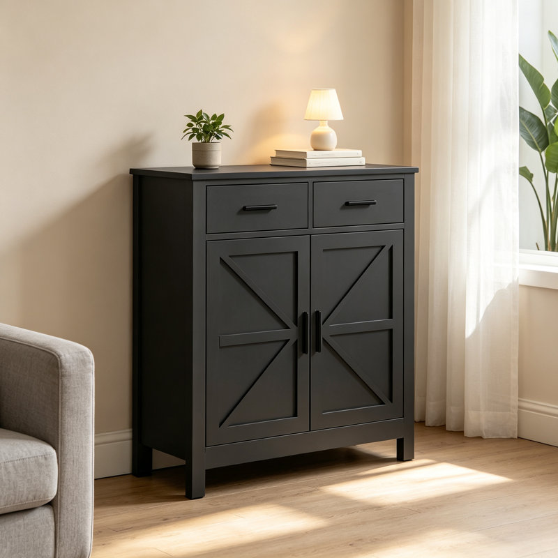 Meuble de rangement de cuisine – Buffet moderne de style campagnard avec 2 tiroirs et 2 portes, meuble bar à café pour salon, salle à manger, salle de bain