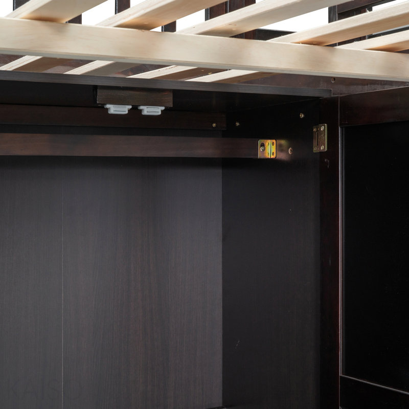 Lit mezzanine double avec bibliothèque, tiroirs, bureau et armoire-espresso