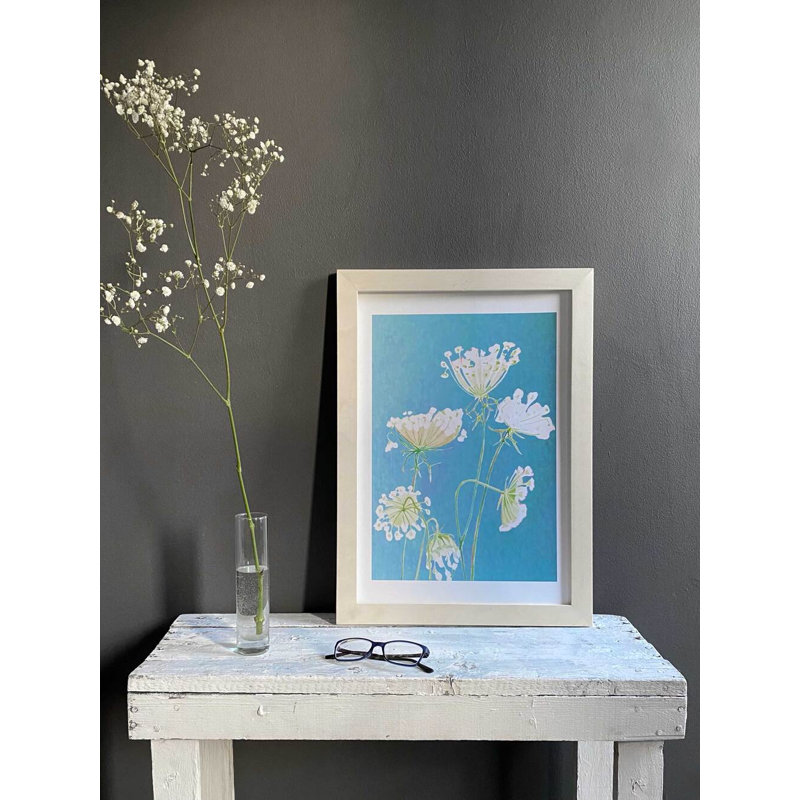 Queen Anne's Lace On Teal Painting by Jessica Hollander, Teal, 22" H x 17" W