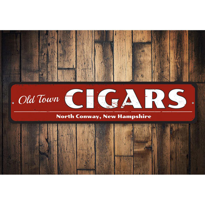Vieille enseigne en métal cigare, H 6 po x l 24 po x P 0,06 po