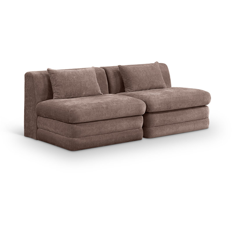 Causeuse modulaire en tissu Eilene Chenille, Tissu chenille brun, 2 sans accoudoirs