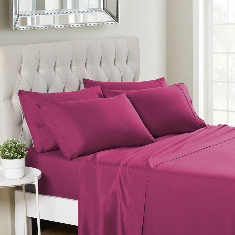 Ensemble de draps luxueux en microfibre douce avec taies d'oreiller en prime, Fuchsia