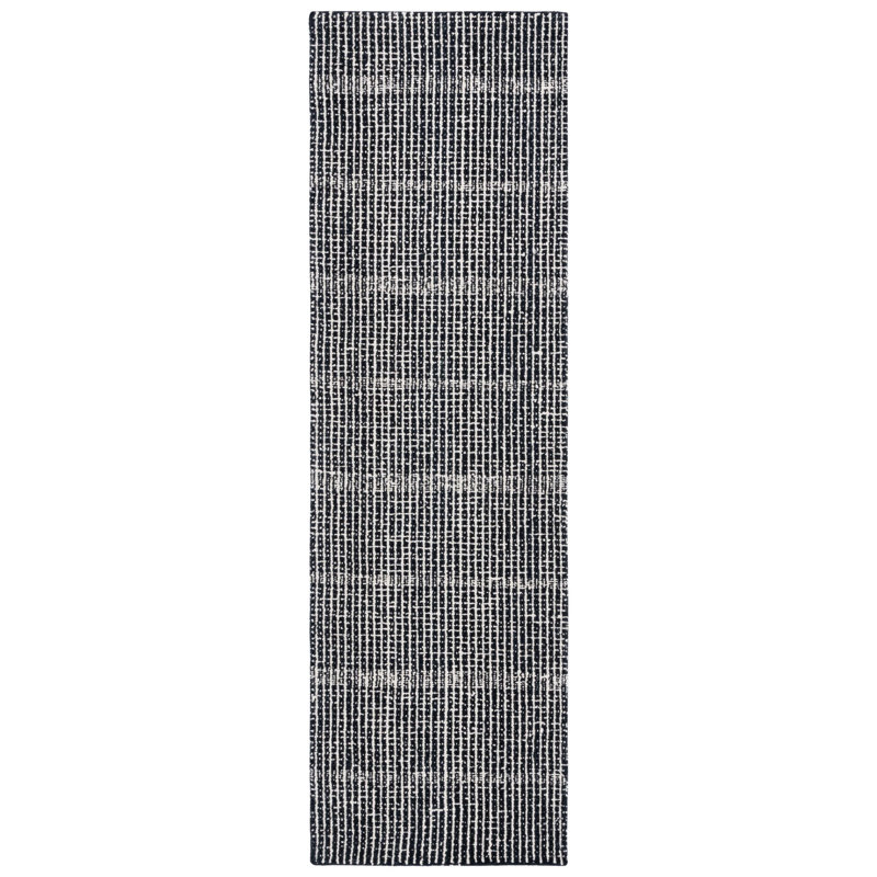Moustapha Abstract Hand Tufted Wool/Cotton Striped Rug in Ivory/Black, Runner 2'3" x 8'
