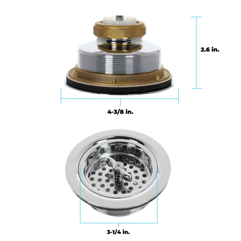 Polished Chrome 3.5" Sink Drain Assembly with Solid Brass Basket Strainer