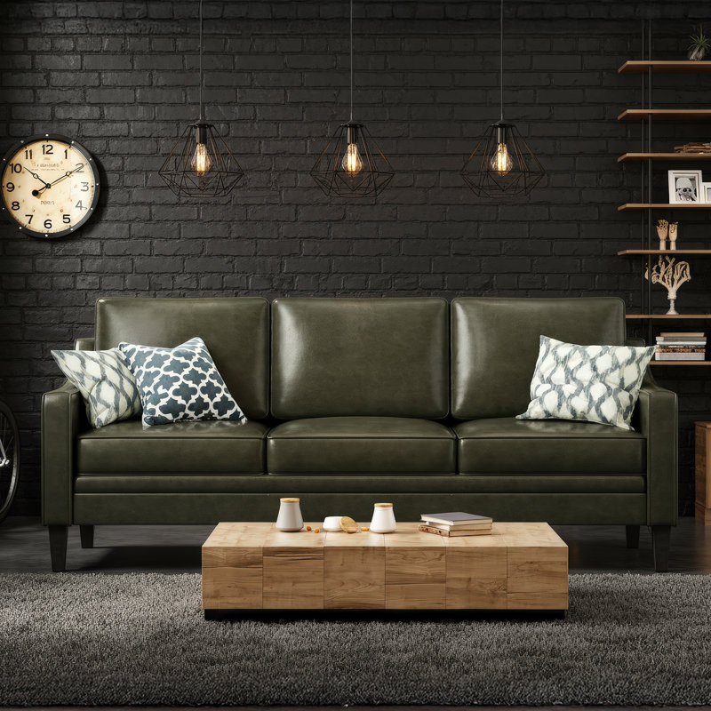 Mid-Century Faux Leather Green Sofa, Green