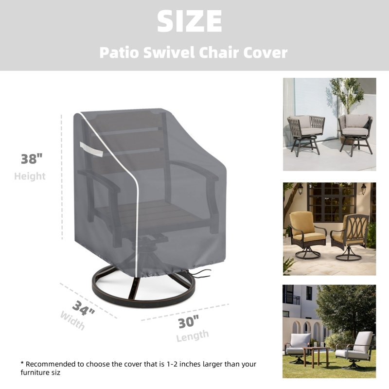 Patio Waterproof Swivel Chair Cover, Gray, 38"H x 30" W x 34" D