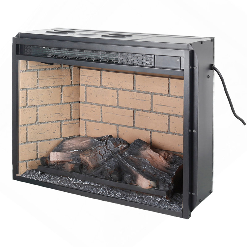 23" Infrared Quartz Heater Fireplace Insert -Woodlog Version With Brick, 18.1" H x 24" W x 8.2" D