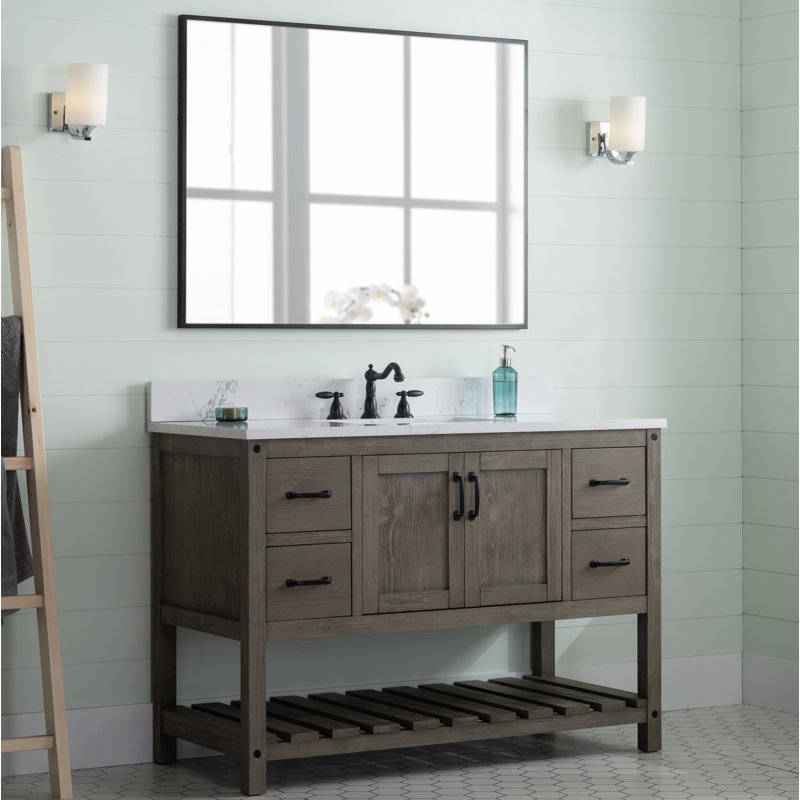 Ensemble de meuble-lavabo simple 48 po Radstock, Gris antique, Blanc de Carrare