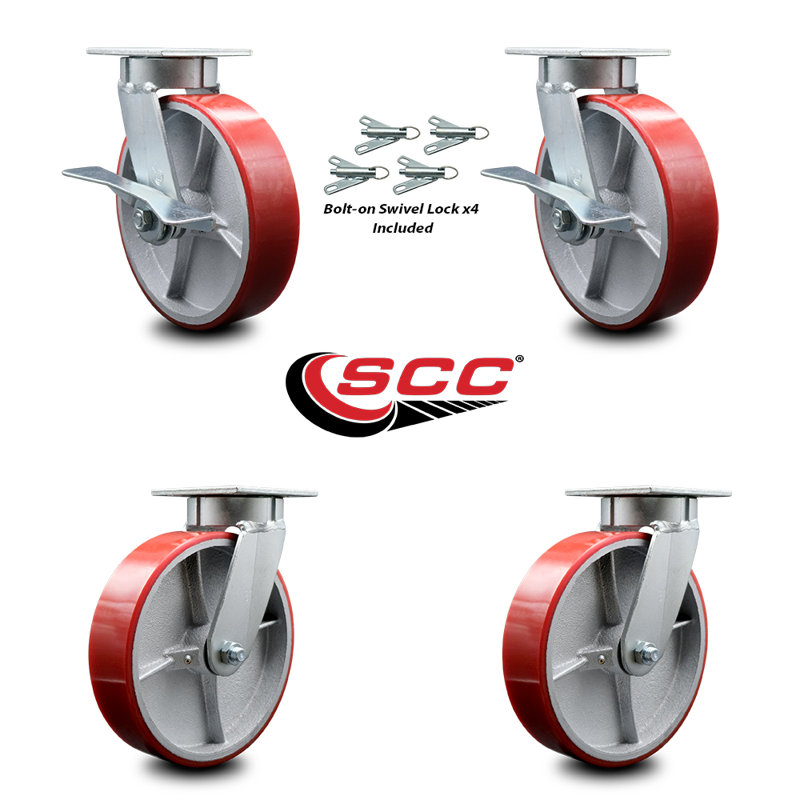 4 Piece Poly on Steel Caster Set, Red