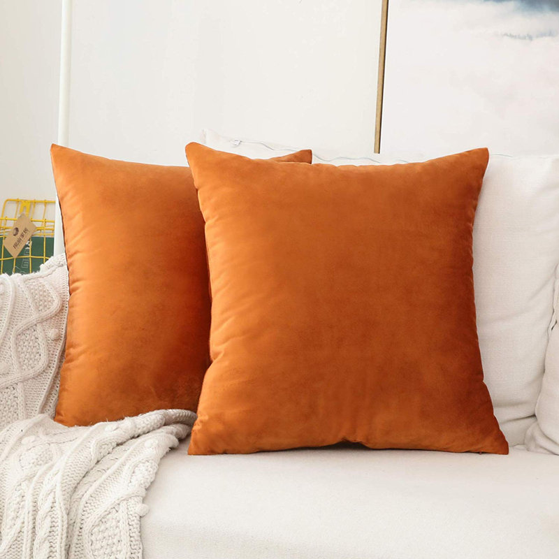 Housse de coussin en velours uni, Orange, H 20 po x l 20 po