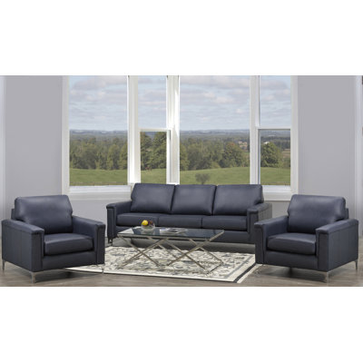 Karlysia Modern Premium Top Grain Leather Sofa And Two Chairs by Orren Ellis