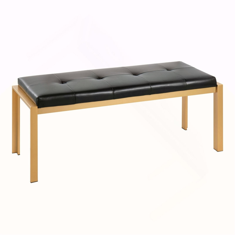 Banc contemporain en métal doré et similicuir noir, Black