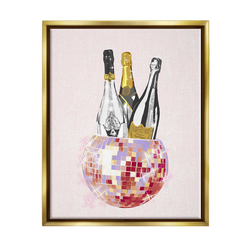 Glam Disco Champagnes par Ziwei Li, H 31 po x l 25 po x P 1,7 po, Cadre flottant métallique doré