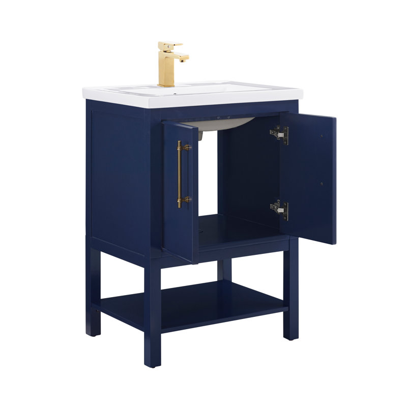 Ensemble de meuble-lavabo simple 24 po Jewell, Bleu marine / laiton antique