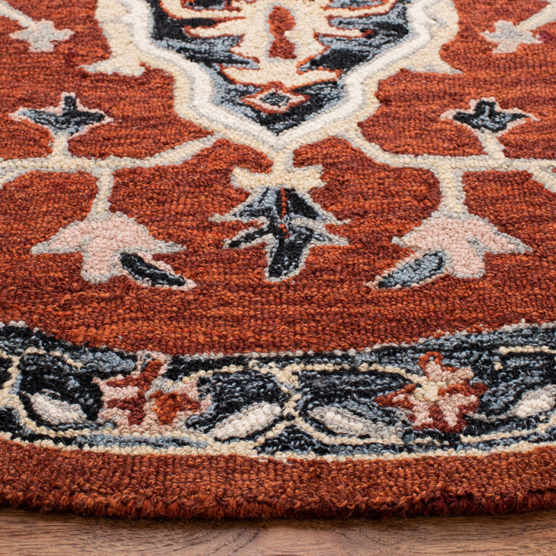 Brac Hand Tufted Wool/Cotton/Latex Oriental Rug in Red/Black, Round 6'