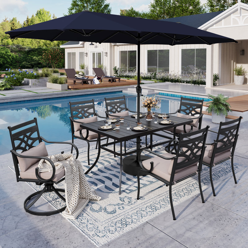 Aivo 6 - Person Patio Dining Set with Rectangular Table , Cushions Included, Navy