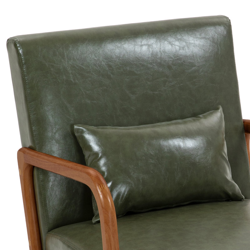 Jyrin 64.5Cm Wide Armchair, Chanton Hunter Green Faux Leather, Dark Brown Wood