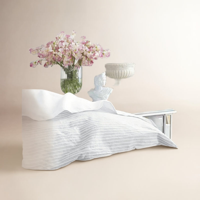 Ensemble de housse de couette en coton à rayures fines Allyssa, Housse de couette simple + 1 taie décorative