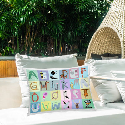 Whimsical Animal Alphabet Outdoor Printed Pillow design by Carla Daly