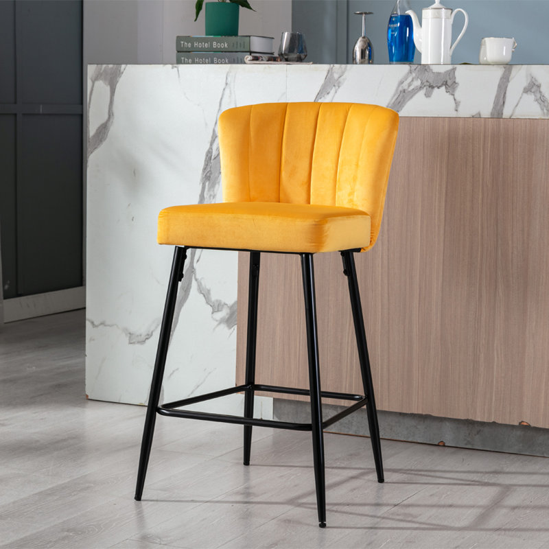 Lauterbach Upholstered Counter Stool with Metal Frame, Mustard Velvet