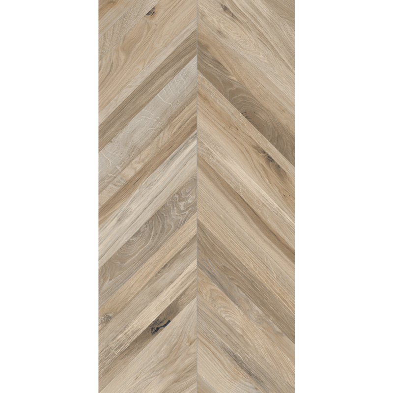 Carrelage en porcelaine imitation bois à chevrons grand format Perpetua 24 po x 48 po, Grège