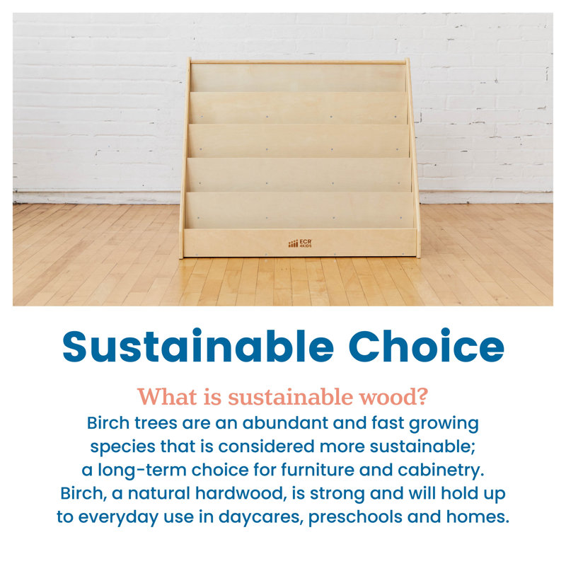 Natural Birch Single-Sided Kids Book Display Shelf