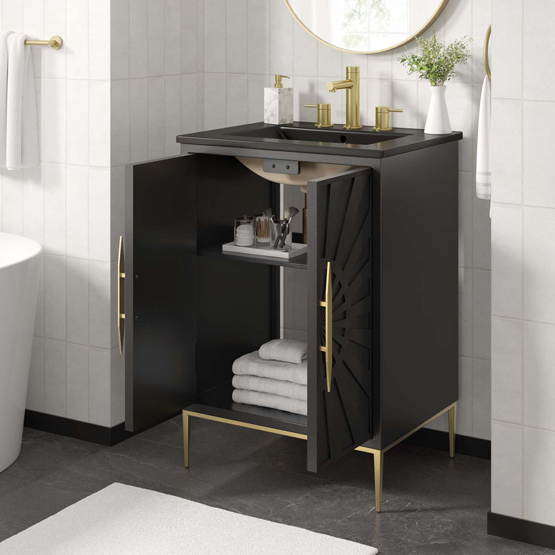 Awaken 24" Black Solid Wood and MDF Bathroom Vanity with Gold Base