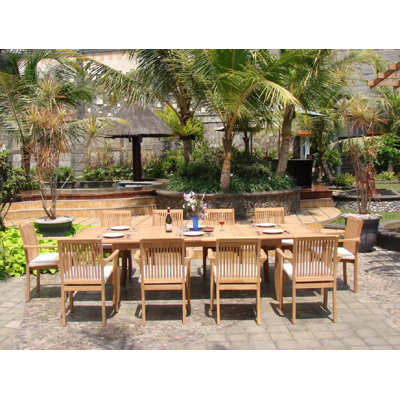 Jamison 12 - Person Teak Wood Patio Dining Set with Rectangular Table