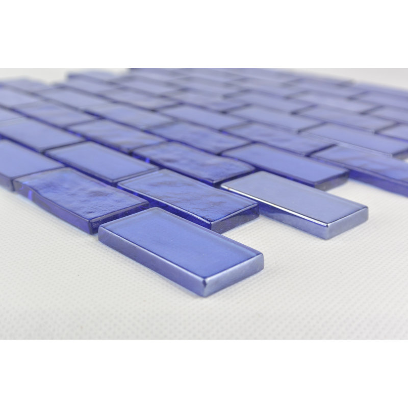 Landscape 1 in. x 2 in. Translucent Glass Plastic Face Mounted Brick Mosaic Designer Pool Tile, Mediterranean