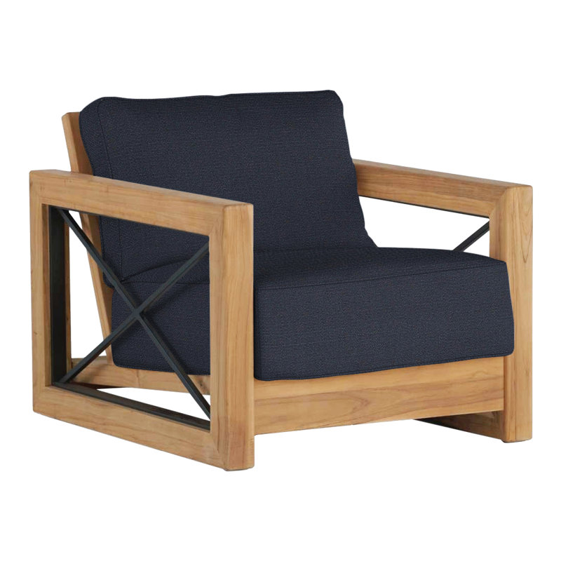 Malta Teak Lounge Natural Teak and Black Alum., Natural Teak, Linen Navy, No welt + Dream fill