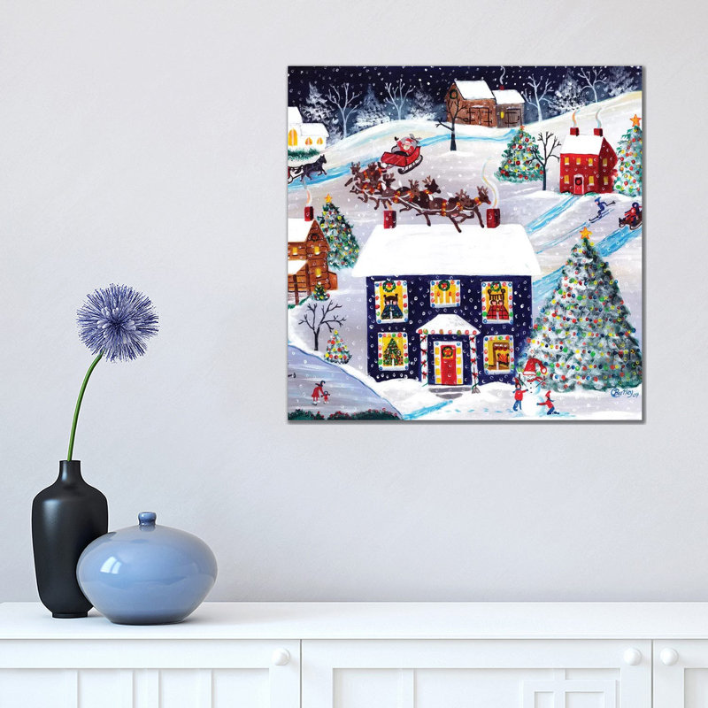 Santa Reindeer Christmas Eve Cheryl Bartley 1 Piece Wall Art on Canvas, 45.72 cm H x 45.72 cm W x 1.91 cm D, Wrapped Canvas