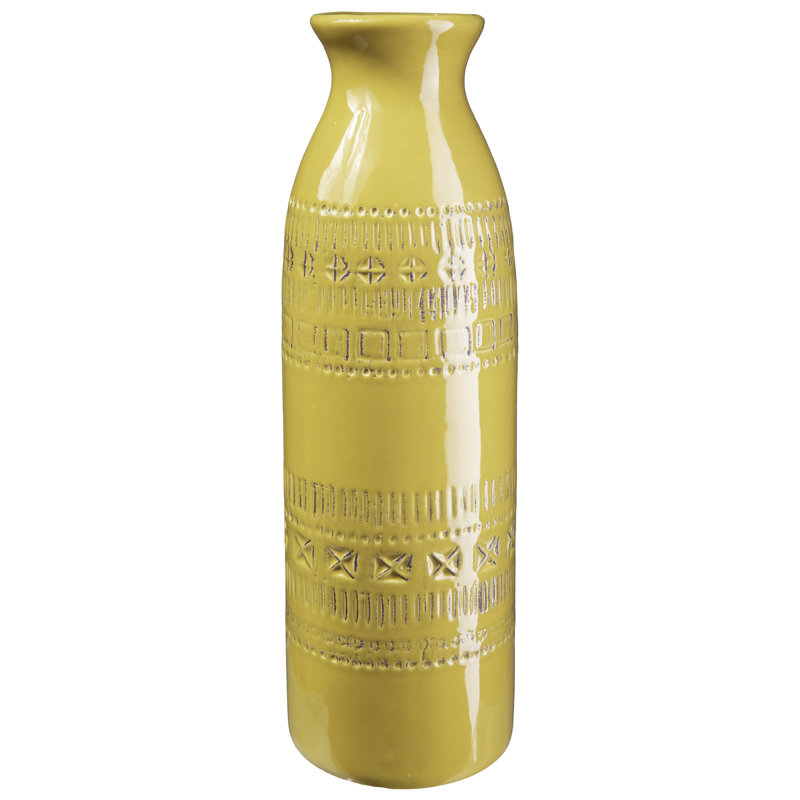 Vase de table en céramique Avichai, Jaune moutarde, H 14 po x l 4,5 po x P 4,5 po