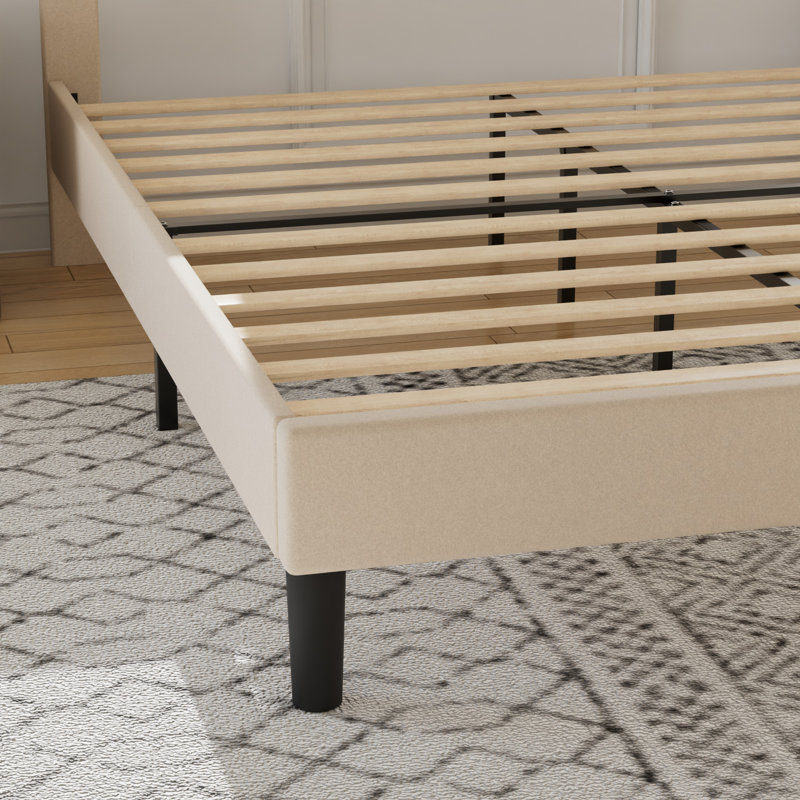 Kempst Full Size Bed Frame, Upholstered Full Platform Bedframe with Height Adjustable Tufted Headboard, Heavy Duty Mattress Foundation with Wooden Slats, No Box Spring Needed, Under Bed Storage