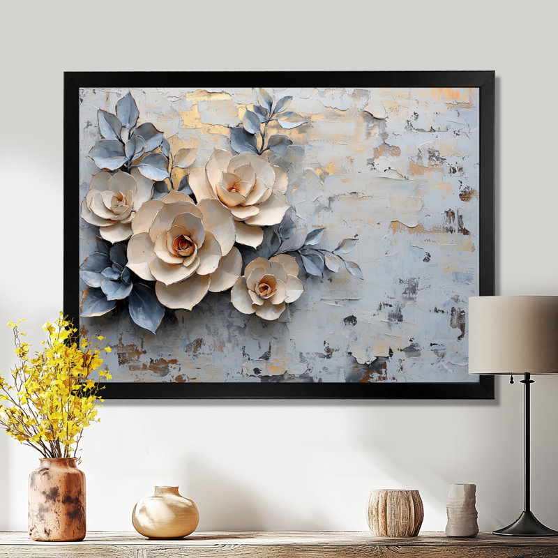 Motif floral Beardsley minimalisme avec pétales succulentes, H 30 po x l 40 po, Reproduction encadrée d'une seule photo, Noir