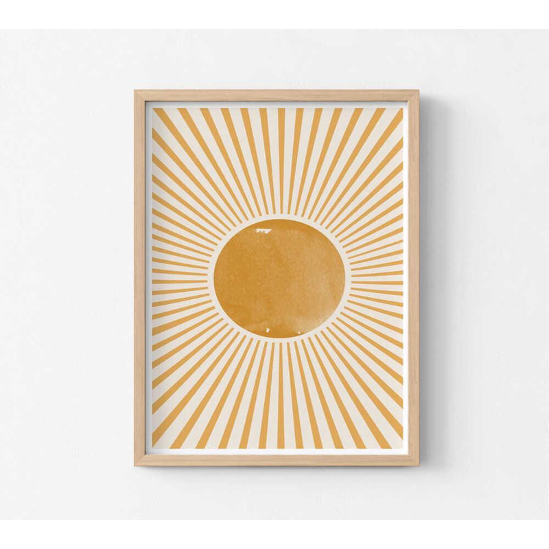 Golden Sunburst - impression d'art moderne minimaliste, Tanné, H 40 po x l 30 po, Impression encadrée sans passe-partout