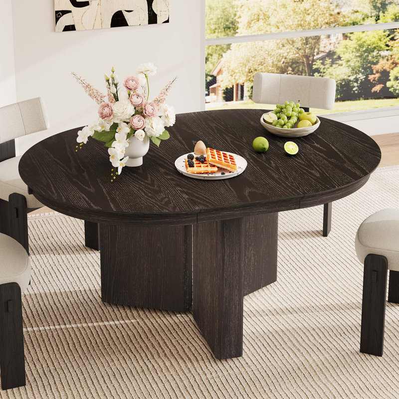 Table de salle à manger ovale extensible, table de cuisine de ferme moderne avec base piédestal et patins réglables, Espresso