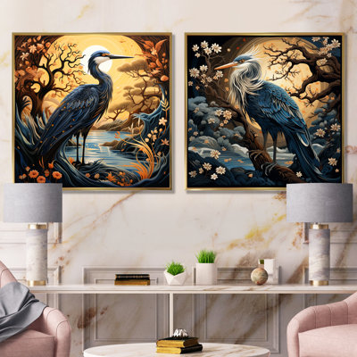 Vintage Heron Liner I - Heron, ensemble de 2 reproductions d'art sur toile