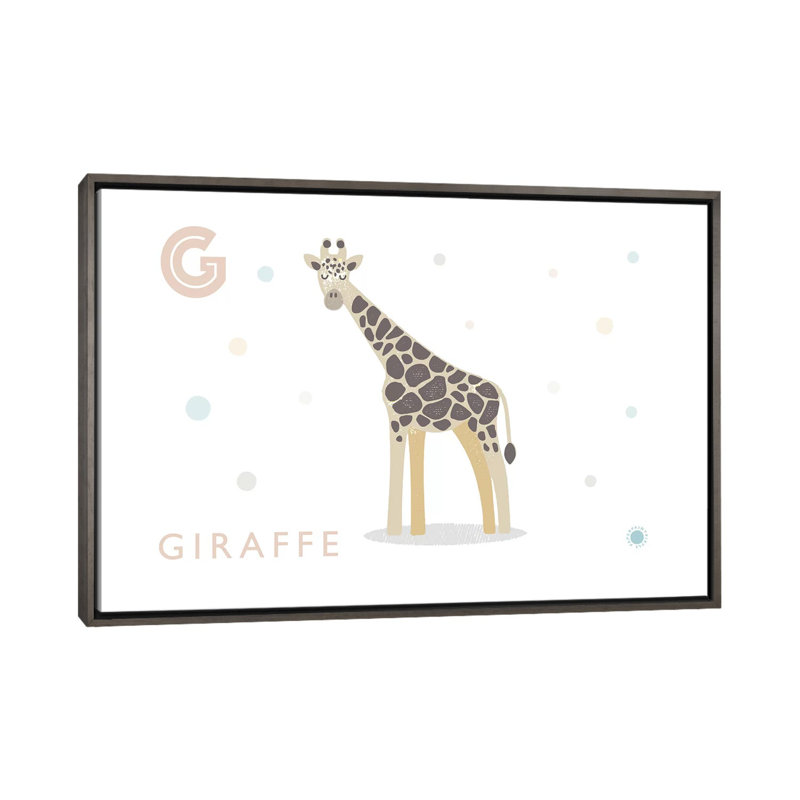 Girafe - impression d'art graphique, Pas de tapis, H 40 po x l 60 po x 1,5 po, Toile avec cadre gris