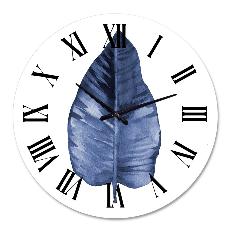 Feuille bleue aquarelle sur blanc - horloge murale traditionnelle, Grand