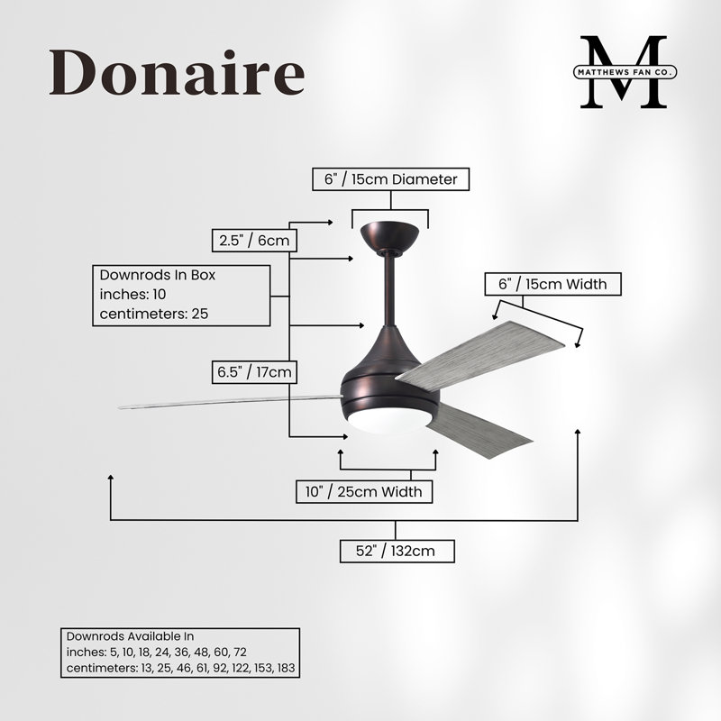 Donaire LED Outdoor Downrod Ceiling Fan, Brushed Bronze, Barn Wood Tone