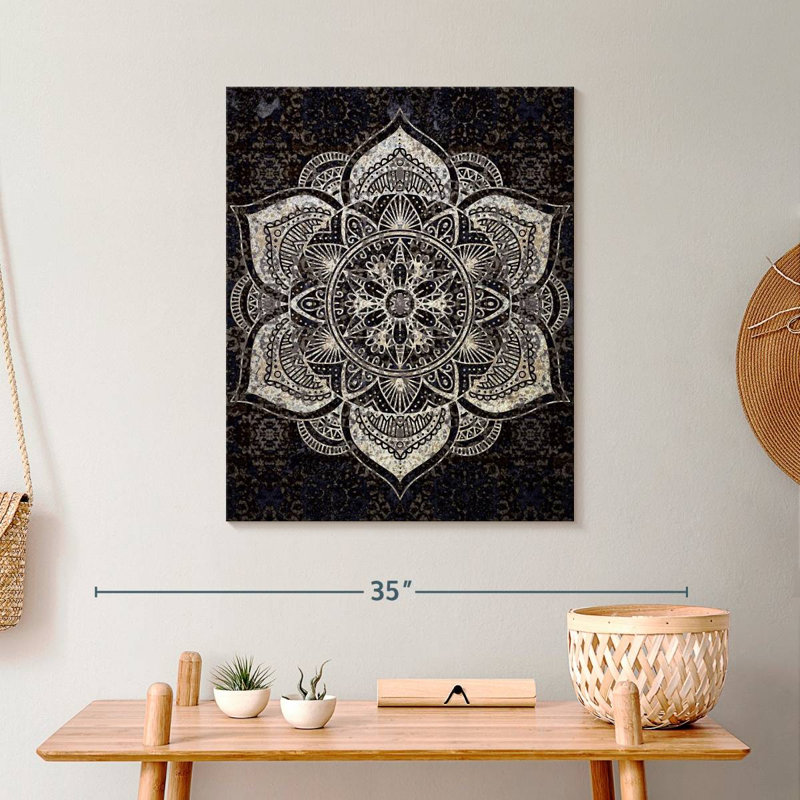 Impression sur toile noir et blanc Mandala, H 25 po x l 20 po x P 1,25 po