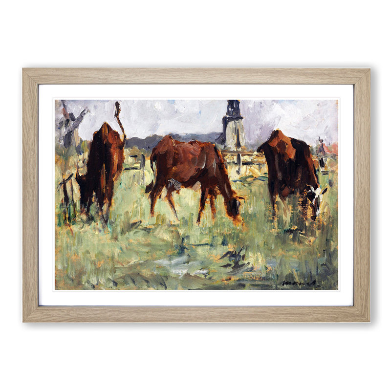 Cows in a Field by Edouard Manet - Picture Frame Painting, 36cm H x 48cm W x 2cm D, Oak Framed