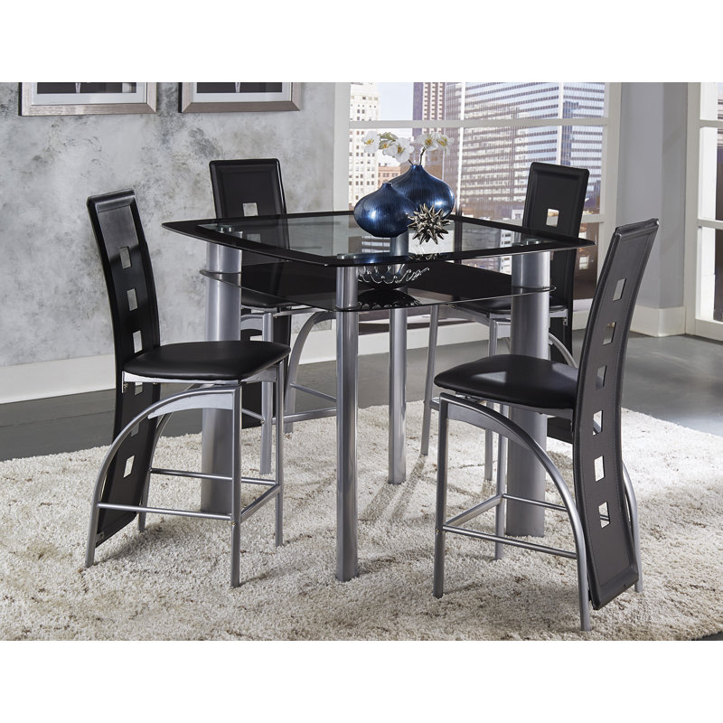 Mccready Glass Top Metal Base Dining Table