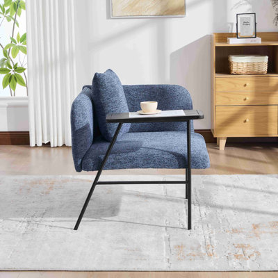 Fauteuil de loisir, fauteuil de détente avec petite table et coussin de dossier, chaises rembourrées modernes avec pieds en métal et poches latérales, canapé simple