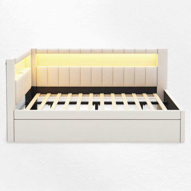 Upholstered Daybed With Drawer, Full/Double, White