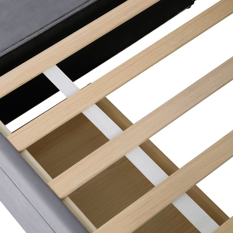 Lit plateforme simple avec rangement et velours pour une chambre à coucher élégante, revêtement de taille confortable, Gris